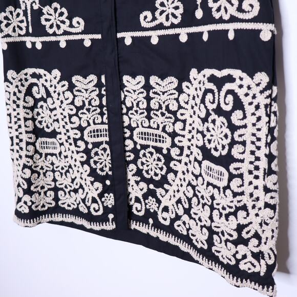 MAEVE Short Sleeve Collared Mini Shirt Dress Black Embroidered Casual Women's XS - Picture 6 of 15